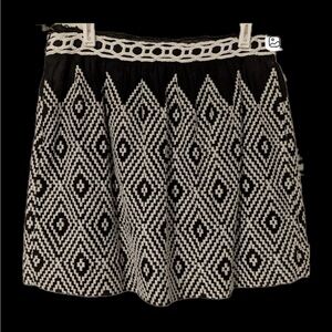 FREE PEOPLE Black and White Pleated Embroidered Bubble Mini Skirt